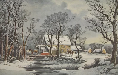 Invierno en el campo - El viejo molino de grano, pub. 1864